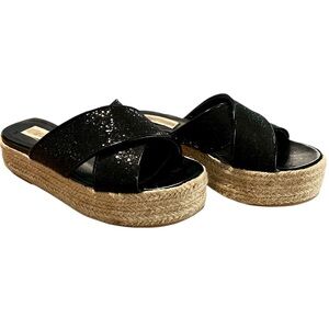 EUC - Vintage Havana Espadrille Platform Sandals - Size 7, Black Sparkle